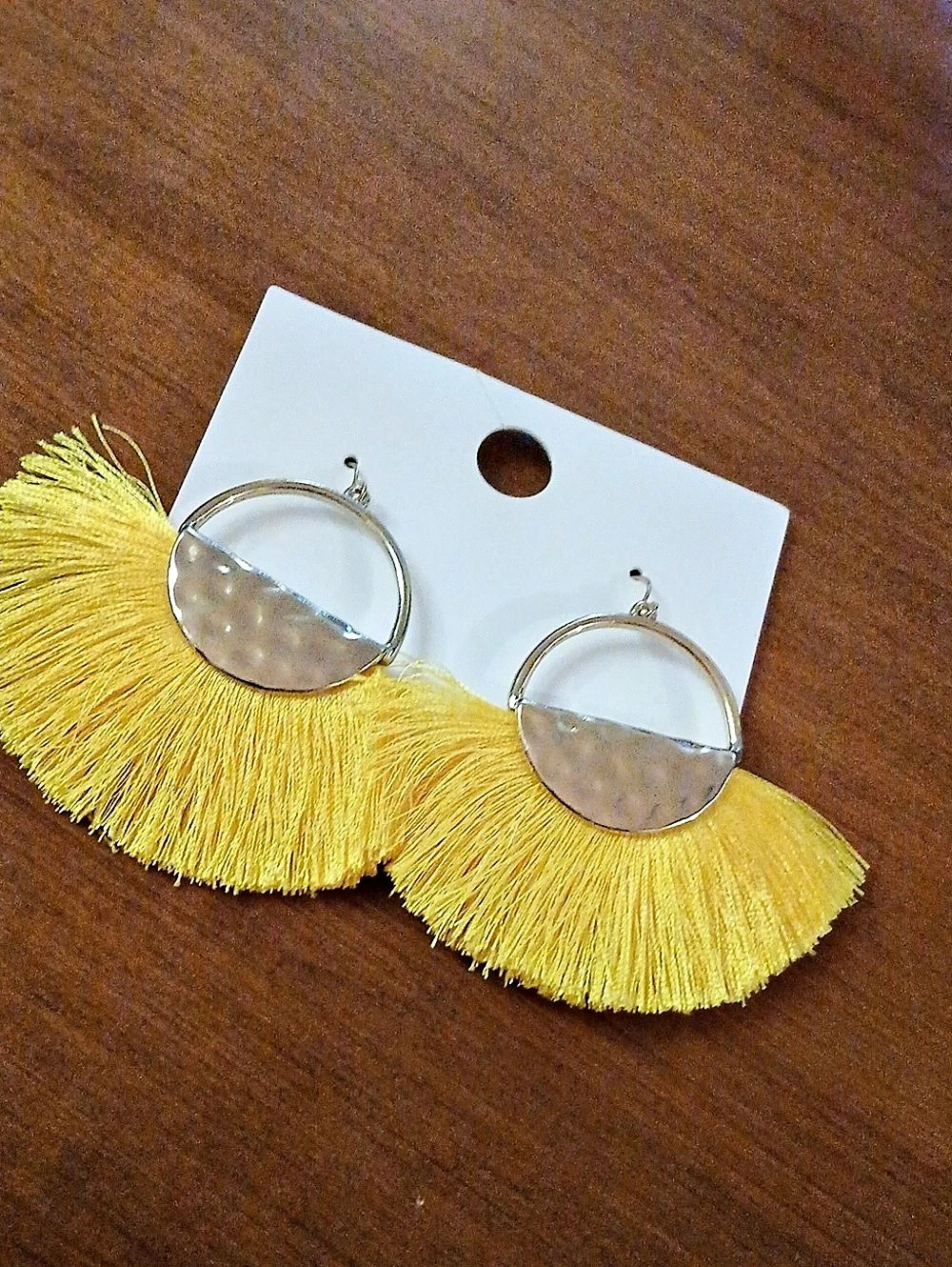 Yellow Tassel Hoop Earrings NWT Gold Tone